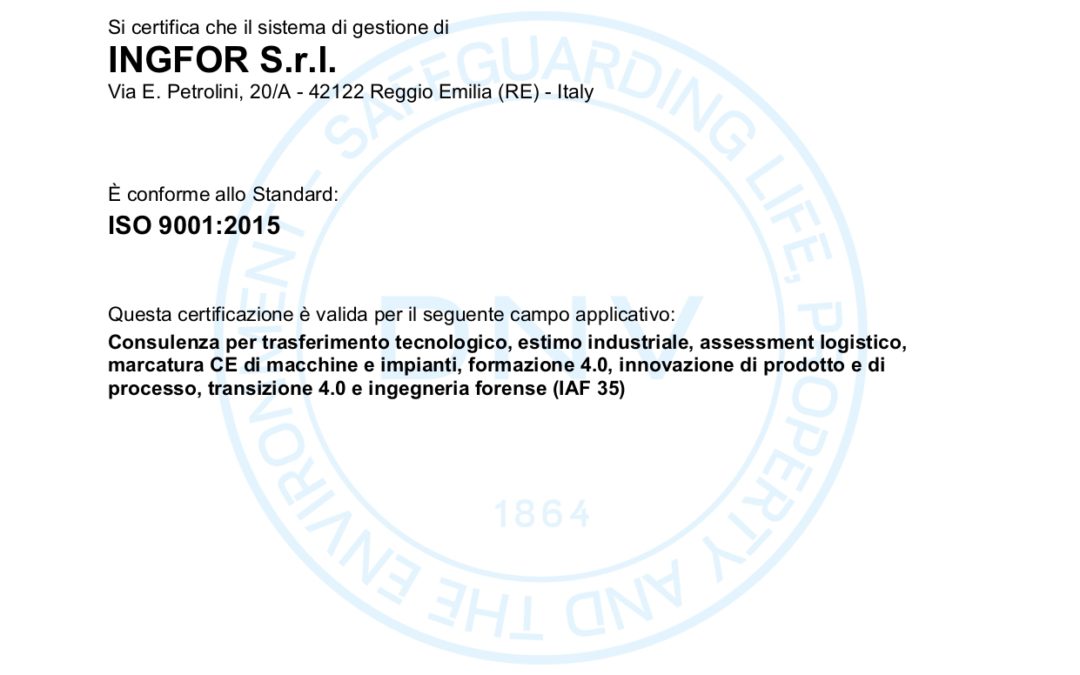 CERTIFICAZIONE UNI EN ISO 9001:2015